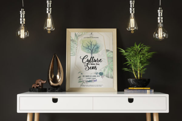 Free Poster On Desk Mockup by Anthony Boyd Graphics